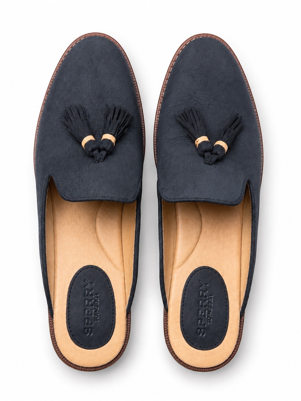 Sperry Black Tassel Mule Loafers Leather Slip-On Clogs Sz 9